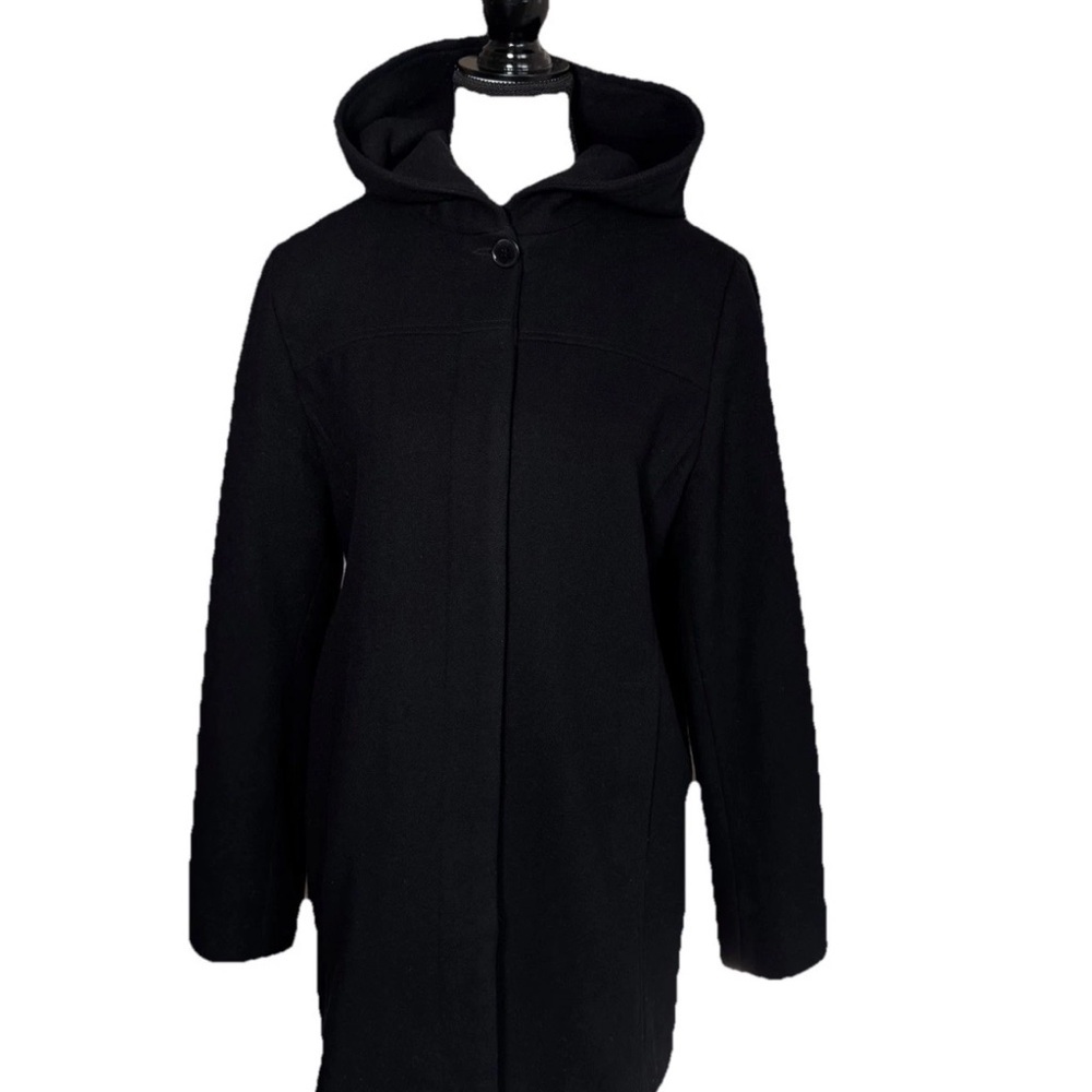 Vintage Jason Kole Women's Small Black 100% Wool Hooded Pea Coat Jacket Goth - Picture 2 of 7